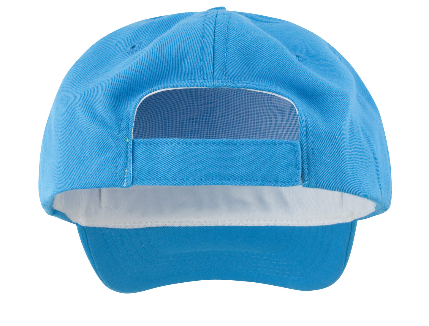 Back of a blue cap on a white background